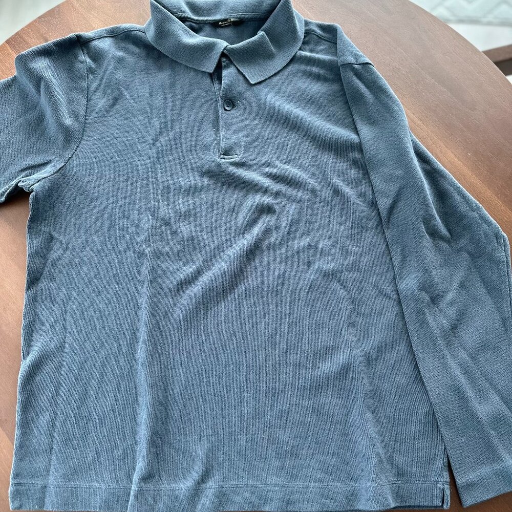 Massimo Dutti Blue Lond Sleeve Old Money Polo Shirt